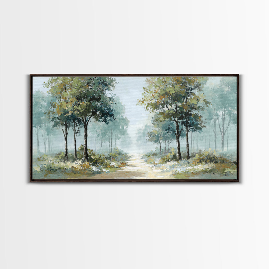 Misty Forest Path Framed Canvas Print, Waiting Room Art, Art, Waiting Room Decor, Calm, Bauhaus Print, Minimalist Wall Art, WRA-2x1-7