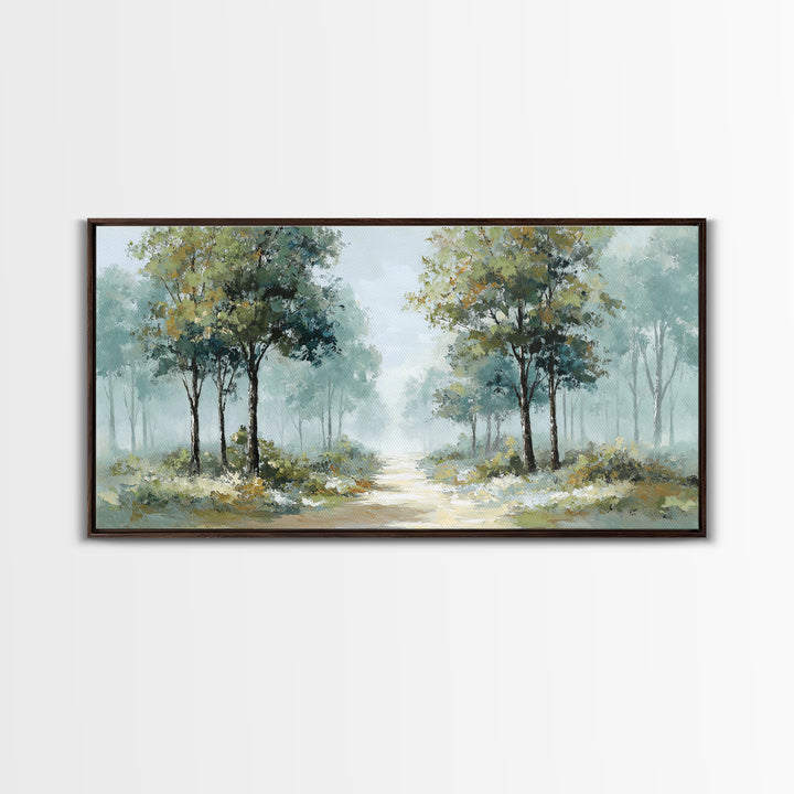 Misty Forest Path Framed Canvas Print, Waiting Room Art, Art, Waiting Room Decor, Calm, Bauhaus Print, Minimalist Wall Art, WRA-2x1-7