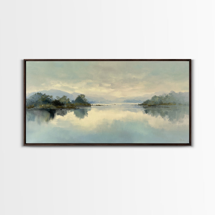 Peaceful Lake Reflection at Dawn Framed Canvas Print, Waiting Room Art, Printable Art, Waiting Room Decor, Fine Art, Calm, WRA-2x1-72