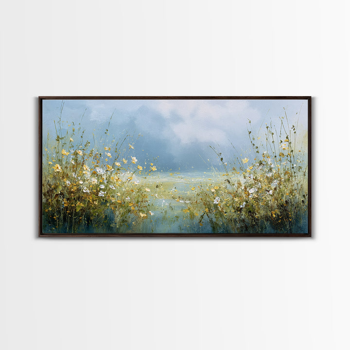 Sunlit Meadow with Wildflowers Canvas Print, Waiting Room Art, Minimalist Wall Art, Waiting Room Decor, Fine Art, Calm, WRA-2x1-76