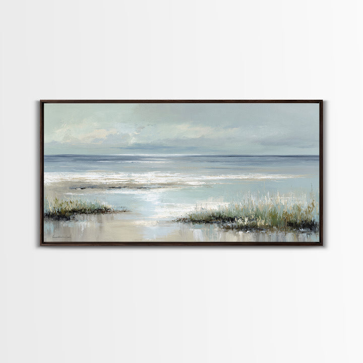 Coastal Horizon with Pale Sand and Water Canvas Print, Waiting Room Art, Bedroom Decor, Waiting Room Decor, Fine Art, Calm, WRA-2x1-77
