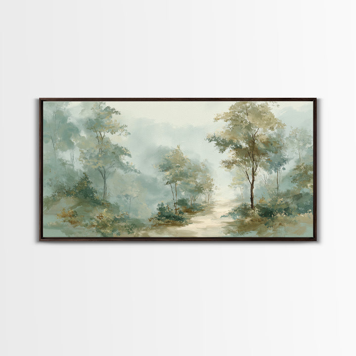 Misty Forest Path Framed Canvas Print, Waiting Room Art, Minimalist Art, Waiting Room Decor, Fine Art, Calm, Luxury Decor, WRA-2x1-79