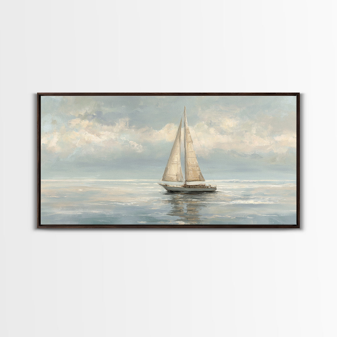 Quiet Sailboat on Calm Water Framed Canvas Print, Waiting Room Art, Digital Art Print, Waiting Room Decor, Fine Art, Calm, WRA-2x1-87