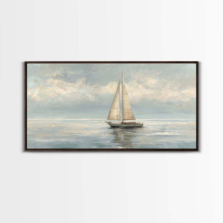 Quiet Sailboat on Calm Water Framed Canvas Print, Waiting Room Art, Digital Art Print, Waiting Room Decor, Fine Art, Calm, WRA-2x1-87
