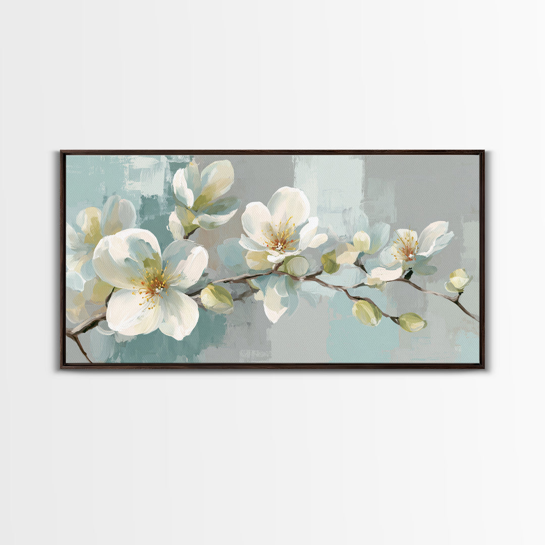 White Orchid on Light Gray Ground Framed Canvas Print, Waiting Room Art, Bauhaus Print, Waiting Room Decor, Fine Art, Calm, WRA-2x1-99