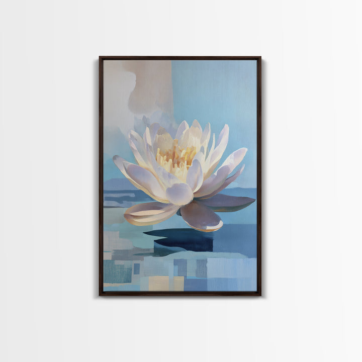 Lotus Flower on Still Water Framed Canvas Print, Waiting Room Art, Wall Art, Waiting Room Decor, Calm, Floral Wall Art, WRA-2x3-47