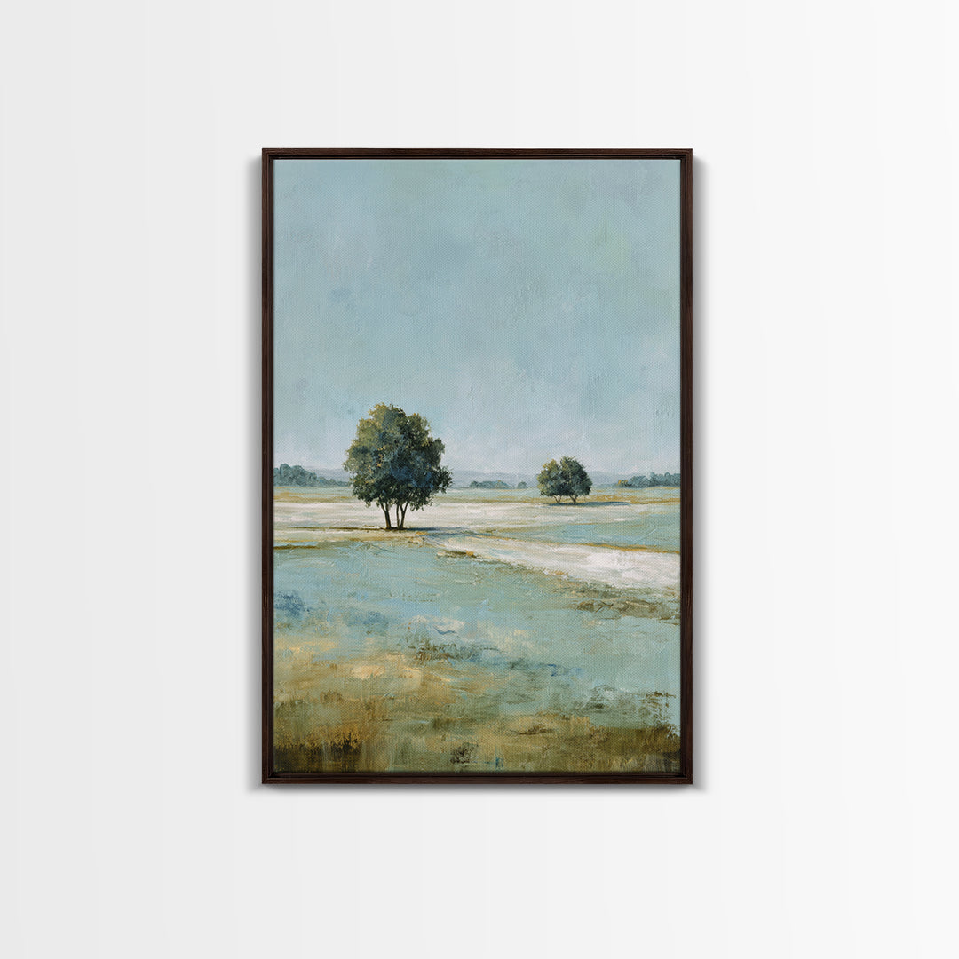 Open Field with Distant Tree Framed Canvas Print, Waiting Room Art, Textured Painting, Waiting Room Decor, Fine Art, Calm, WRA-2x3-55