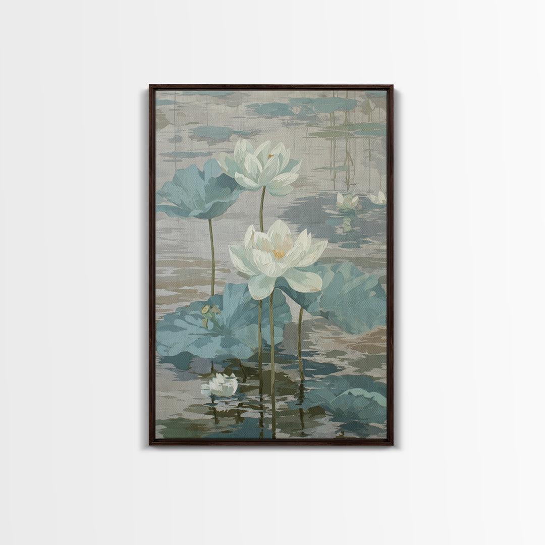 Lotus Flower on Still Water Canvas Print, Waiting Room Art, Original Art, Waiting Room Decor, Oil Painting, Calm, Office Art, WRA-2x3-71