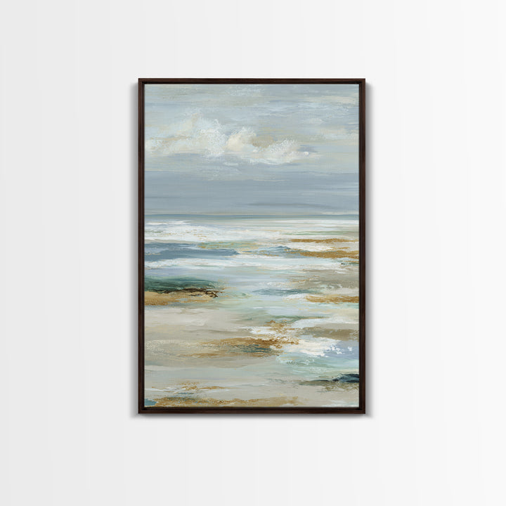 Coastal Horizon with Pale Sand and Water Framed Canvas Print, Waiting Room Art, Minimalist Wall Art, Waiting Room Decor, Calm, WRA-2x3-89