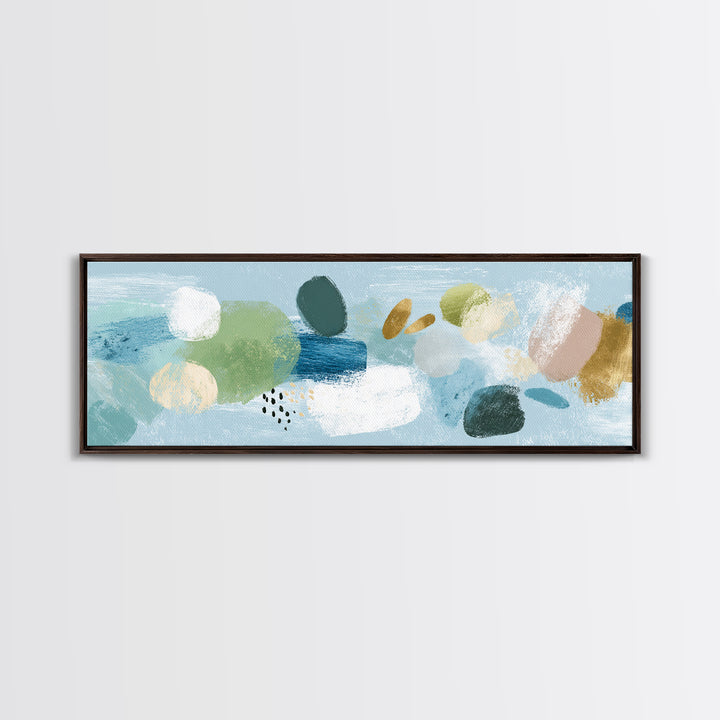 Pastel Rainbow Shapes for Pediatric Spaces Framed Canvas Print, Waiting Room Art, Waiting Room Decor, Abstract Art, Calm, WRA-3x1-10
