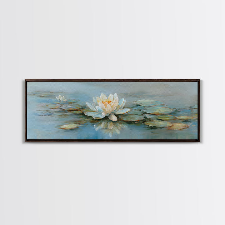 Lotus Flower on Still Water Canvas Print, Waiting Room Art, Luxury Decor, Waiting Room Decor, Fine Art, Calm, Original Art, WRA-3x1-31