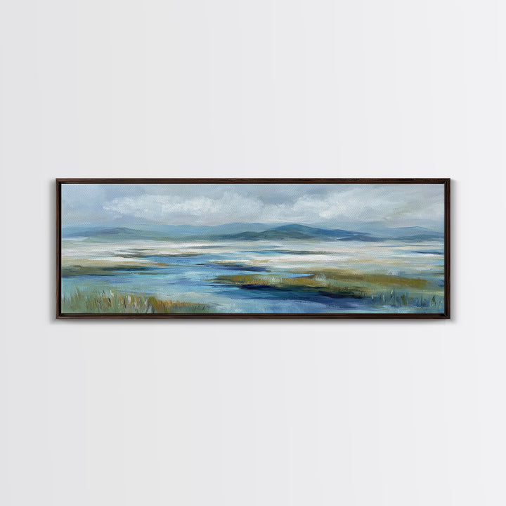 Blue Heron in Quiet Marsh Canvas Print, Waiting Room Art, Dental Wall Art, Waiting Room Decor, Watercolor Art, Calm, WRA-3x1-4