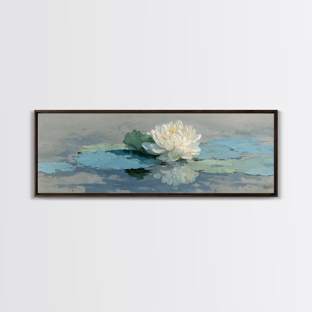Lotus Flower on Still Water Framed Canvas Print, Waiting Room Art, Contemporary Art, Waiting Room Decor, Oil Painting, Calm, WRA-3x1-55