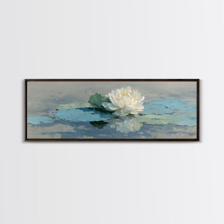 Lotus Flower on Still Water Framed Canvas Print, Waiting Room Art, Contemporary Art, Waiting Room Decor, Oil Painting, Calm, WRA-3x1-55