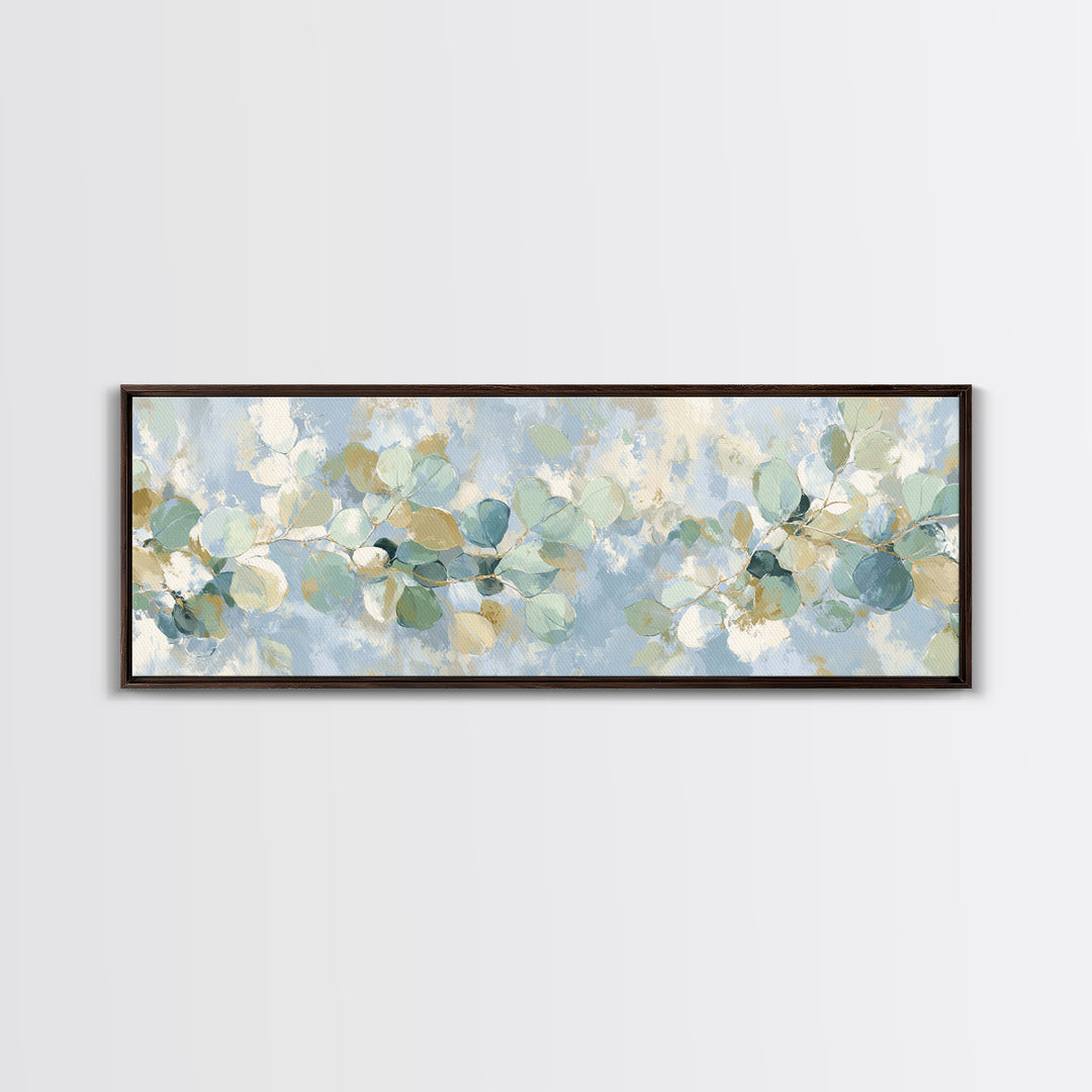 Clean Eucalyptus Leaf Study Framed Canvas Print, Waiting Room Art, Digital Art Print, Waiting Room Decor, Watercolor Art, Calm, WRA-3x1-57