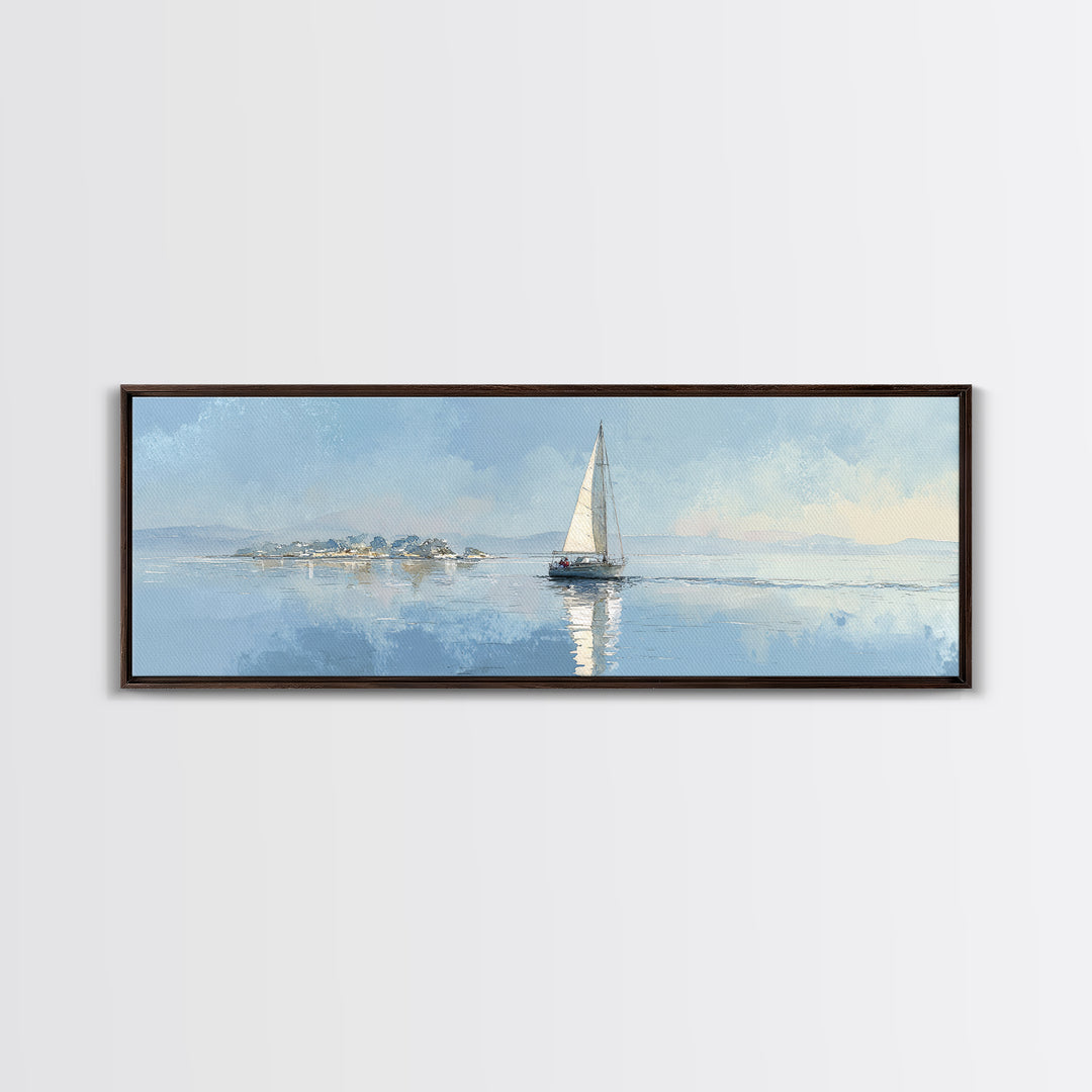 Quiet Sailboat on Calm Water Framed Canvas Print, Waiting Room Art, Wall Art, Waiting Room Decor, Calm, Floral Wall Art, WRA-3x1-59