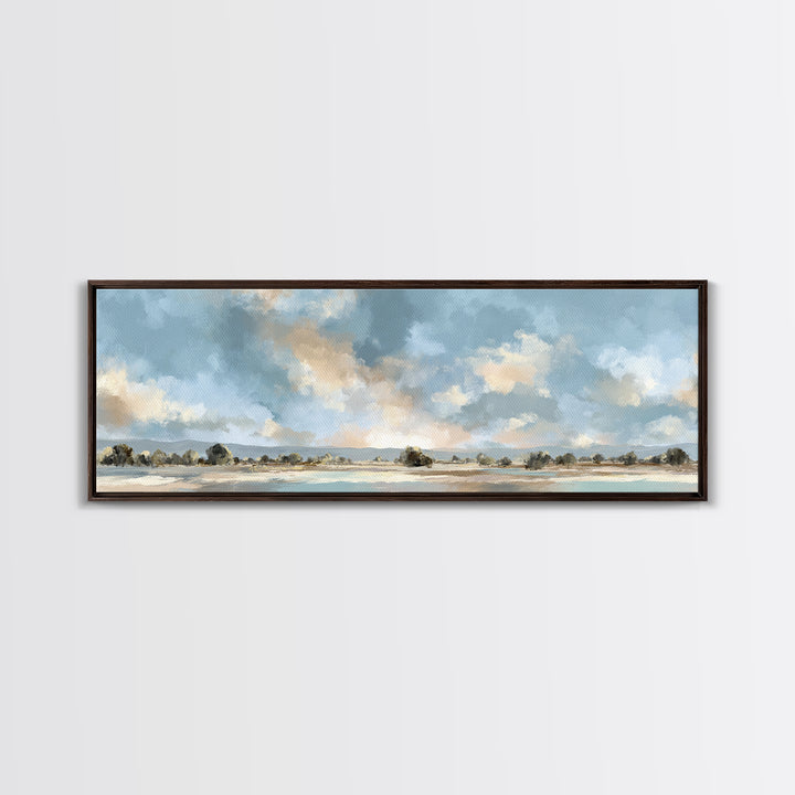 Warm Desert Sunrise Framed Canvas Print, Waiting Room Art, Abstract, Waiting Room Decor, Oil Painting, Calm, Modern Decor, WRA-3x1-77