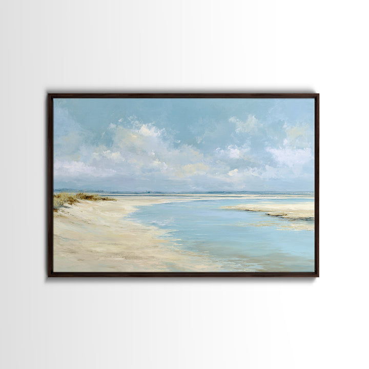 Coastal Horizon with Pale Sand and Water Framed Canvas Print, Waiting Room Art, Minimalist Wall Art, Waiting Room Decor, Calm, WRA-3x2-13