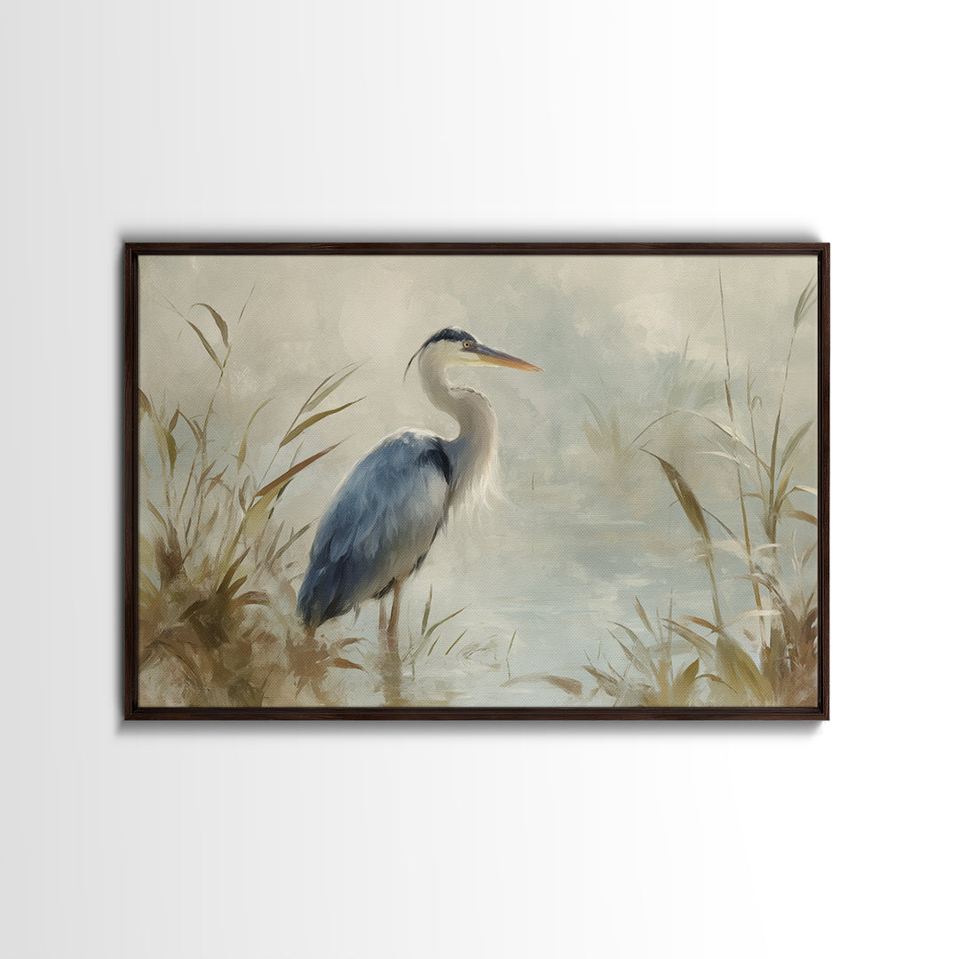 Blue Heron in Quiet Marsh Canvas Print, Waiting Room Art, Modern Art, Waiting Room Decor, Watercolor Art, Calm, WRA-3x2-16