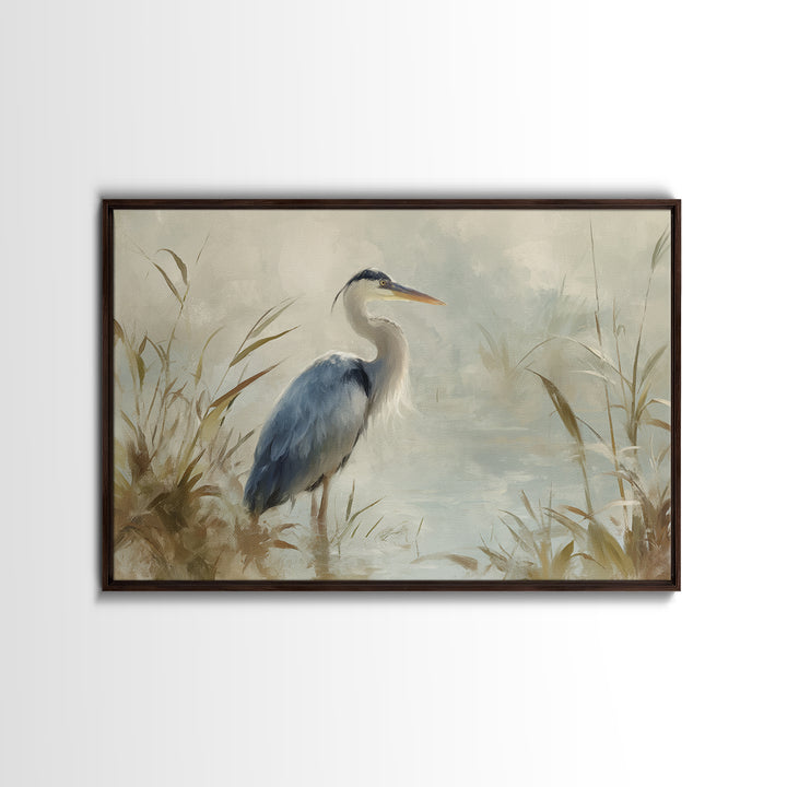 Blue Heron in Quiet Marsh Canvas Print, Waiting Room Art, Modern Art, Waiting Room Decor, Watercolor Art, Calm, WRA-3x2-16