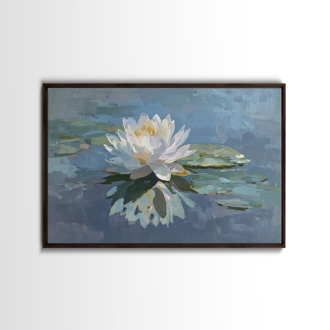 Lotus Flower on Still Water Framed Canvas Print, Waiting Room Art, Dog Wall Art, Waiting Room Decor, Fine Art, Calm, Boho Decor, WRA-3x2-19