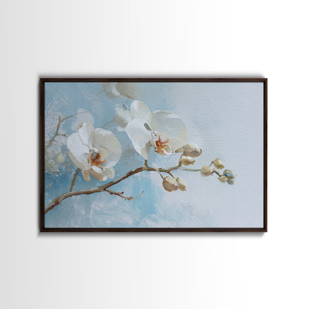 White Orchid on Light Gray Ground Framed Canvas Print, Waiting Room Art, Dental Office Decor, Waiting Room Decor, Calm, WRA-3x2-35