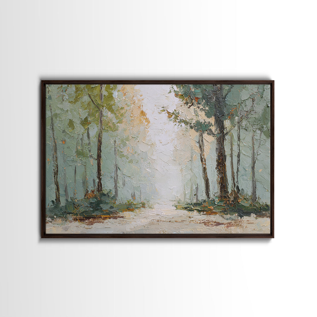 Misty Forest Path Framed Canvas Print, Waiting Room Art, Neutral Decor, Waiting Room Decor, Fine Art, Calm, Wall Art, WRA-3x2-39