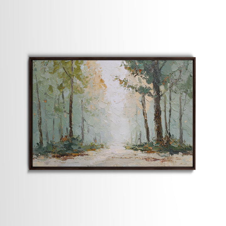 Misty Forest Path Framed Canvas Print, Waiting Room Art, Neutral Decor, Waiting Room Decor, Fine Art, Calm, Wall Art, WRA-3x2-39