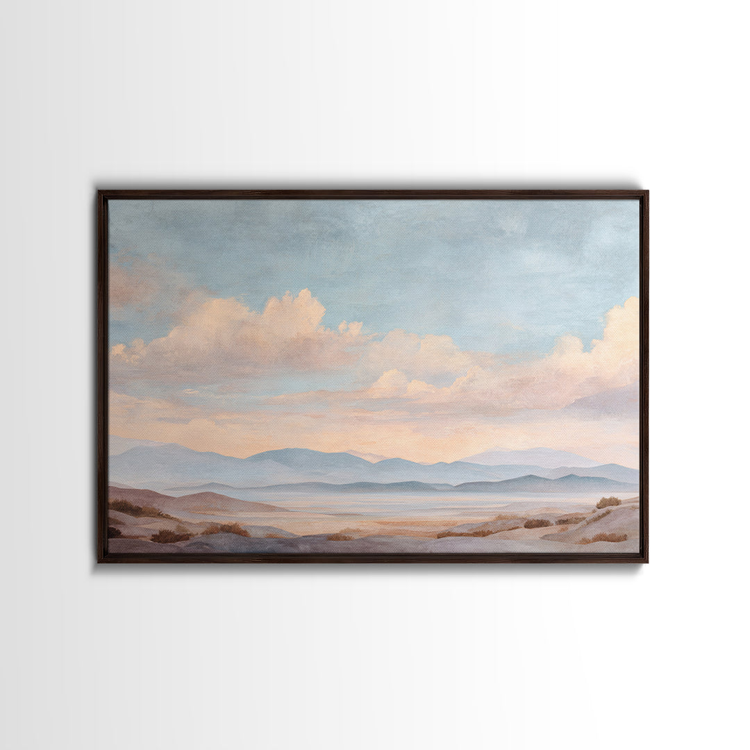 Warm Desert Sunrise Framed Canvas Print, Waiting Room Art, Dental Wall Art, Waiting Room Decor, Watercolor Art, Calm, WRA-3x2-41