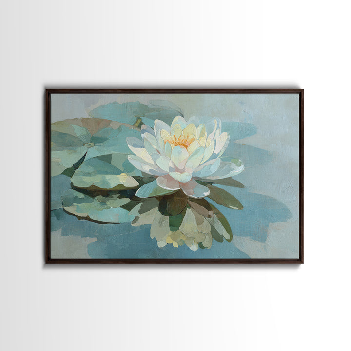 Lotus Flower on Still Water Canvas Print, Waiting Room Art, Fine Art, Waiting Room Decor, Calm, Minimalist Decor, WRA-3x2-43