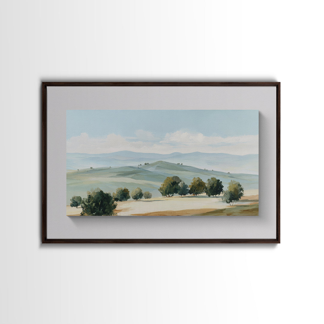 Calming Landscape with Open Sky and Gentle Framed Canvas Print, Waiting Room Art, Landscape, Waiting Room Decor, Oil Painting, WRA-3x2-5