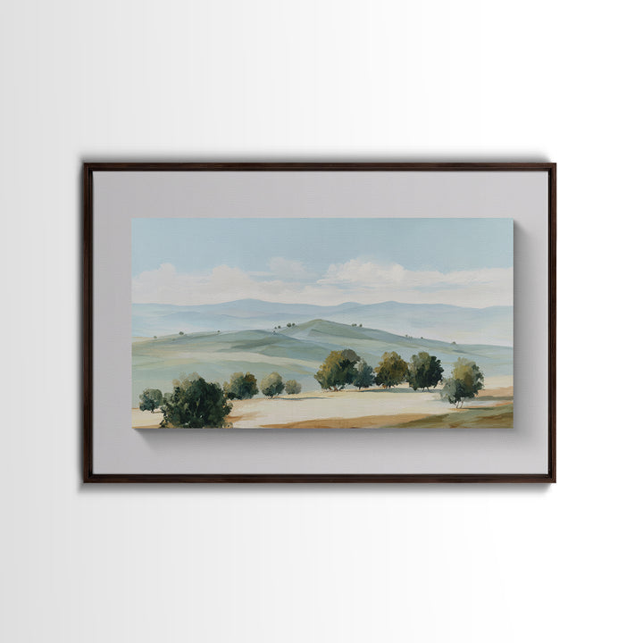 Calming Landscape with Open Sky and Gentle Framed Canvas Print, Waiting Room Art, Landscape, Waiting Room Decor, Oil Painting, WRA-3x2-5