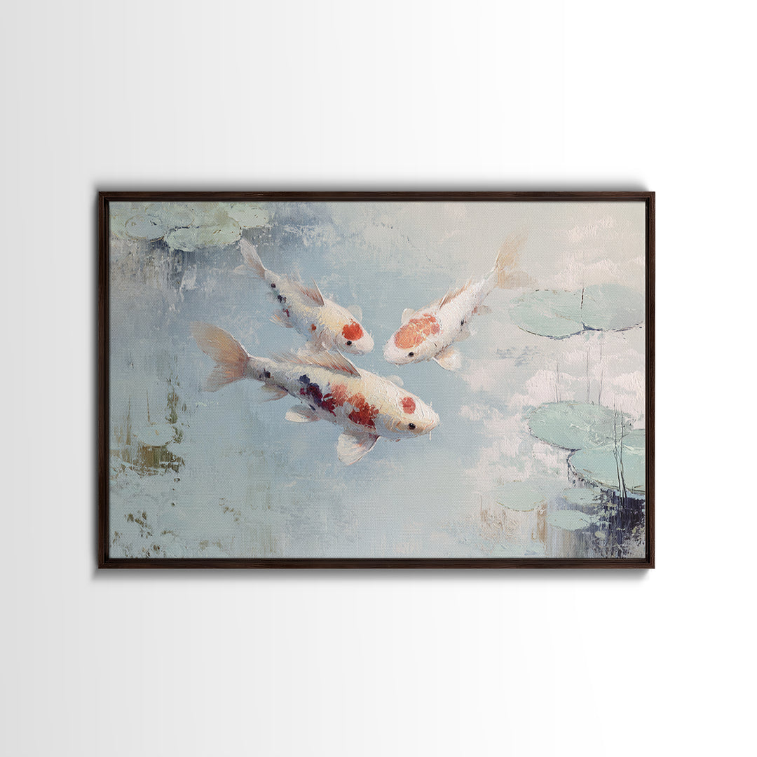 Gentle Koi Fish Framed Canvas Print, Waiting Room Art, Minimalist Wall Art, Waiting Room Decor, Oil Painting, Calm, Dental Art, WRA-3x2-50