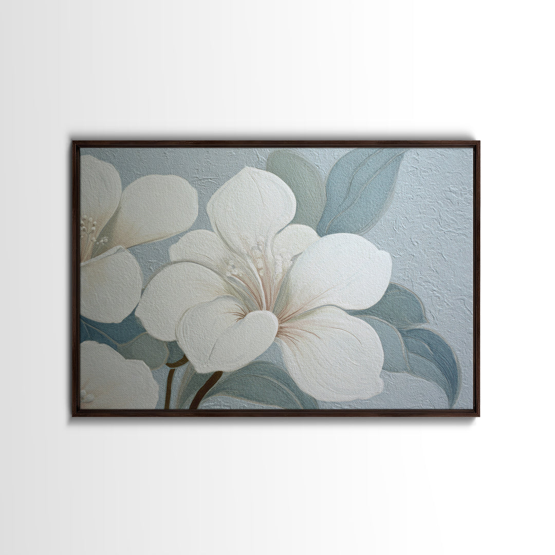 White Orchid on Light Gray Ground Framed Canvas Print, Waiting Room Art, Art Print, Waiting Room Decor, Oil Painting, Calm, WRA-3x2-59