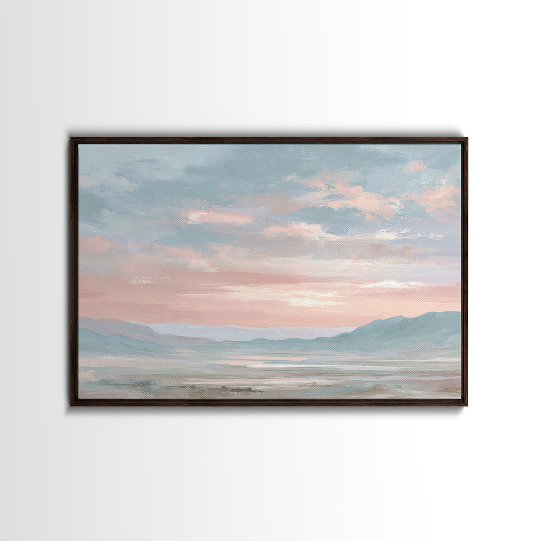 Warm Desert Sunrise Framed Canvas Print, Waiting Room Art, Dental Wall Art, Waiting Room Decor, Watercolor Art, Calm, WRA-3x2-65
