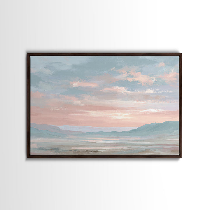 Warm Desert Sunrise Framed Canvas Print, Waiting Room Art, Dental Wall Art, Waiting Room Decor, Watercolor Art, Calm, WRA-3x2-65