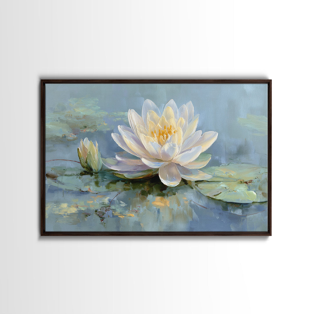 Lotus Flower on Still Water Canvas Print, Waiting Room Art, Textured Painting, Waiting Room Decor, Watercolor Art, Calm, WRA-3x2-67