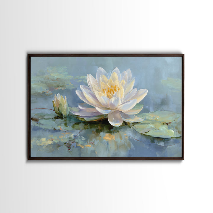 Lotus Flower on Still Water Canvas Print, Waiting Room Art, Textured Painting, Waiting Room Decor, Watercolor Art, Calm, WRA-3x2-67