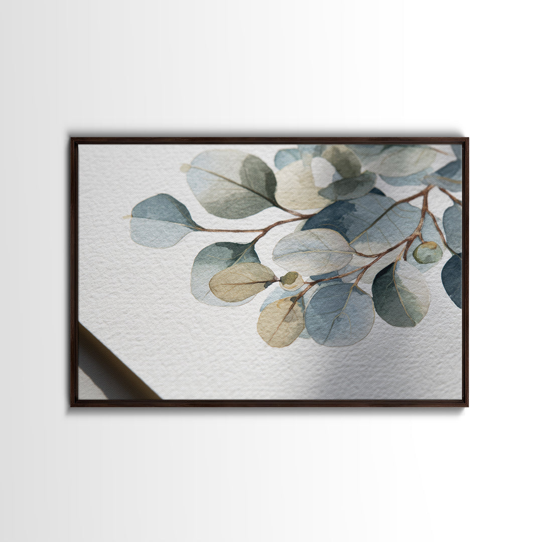 Clean Eucalyptus Leaf Study Framed Canvas Print, Waiting Room Art, Dog Wall Art, Waiting Room Decor, Fine Art, Calm, Boho Decor, WRA-3x2-69