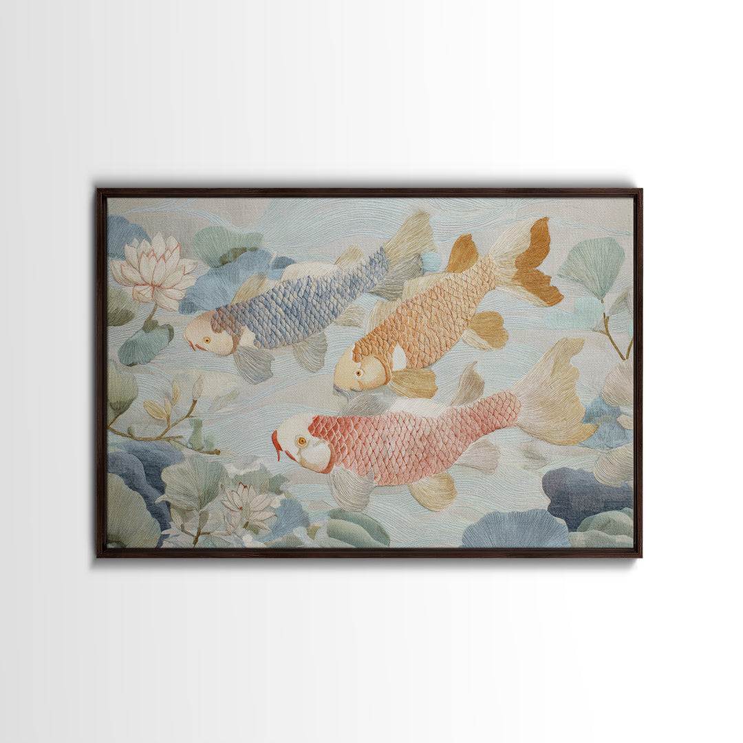 Gentle Koi Fish Framed Canvas Print, Waiting Room Art, Minimalist Wall Art, Waiting Room Decor, Oil Painting, Calm, Dental Art, WRA-3x2-74