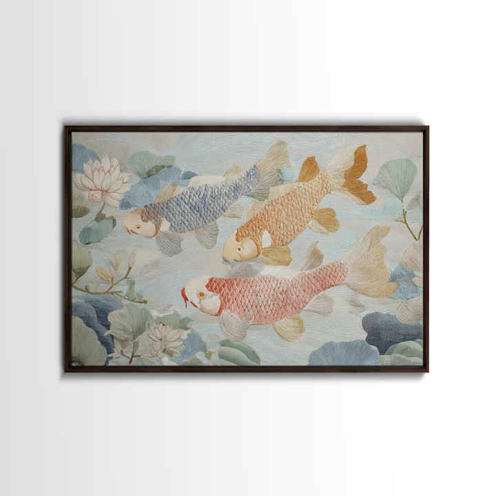 Gentle Koi Fish Framed Canvas Print, Waiting Room Art, Minimalist Wall Art, Waiting Room Decor, Oil Painting, Calm, Dental Art, WRA-3x2-74
