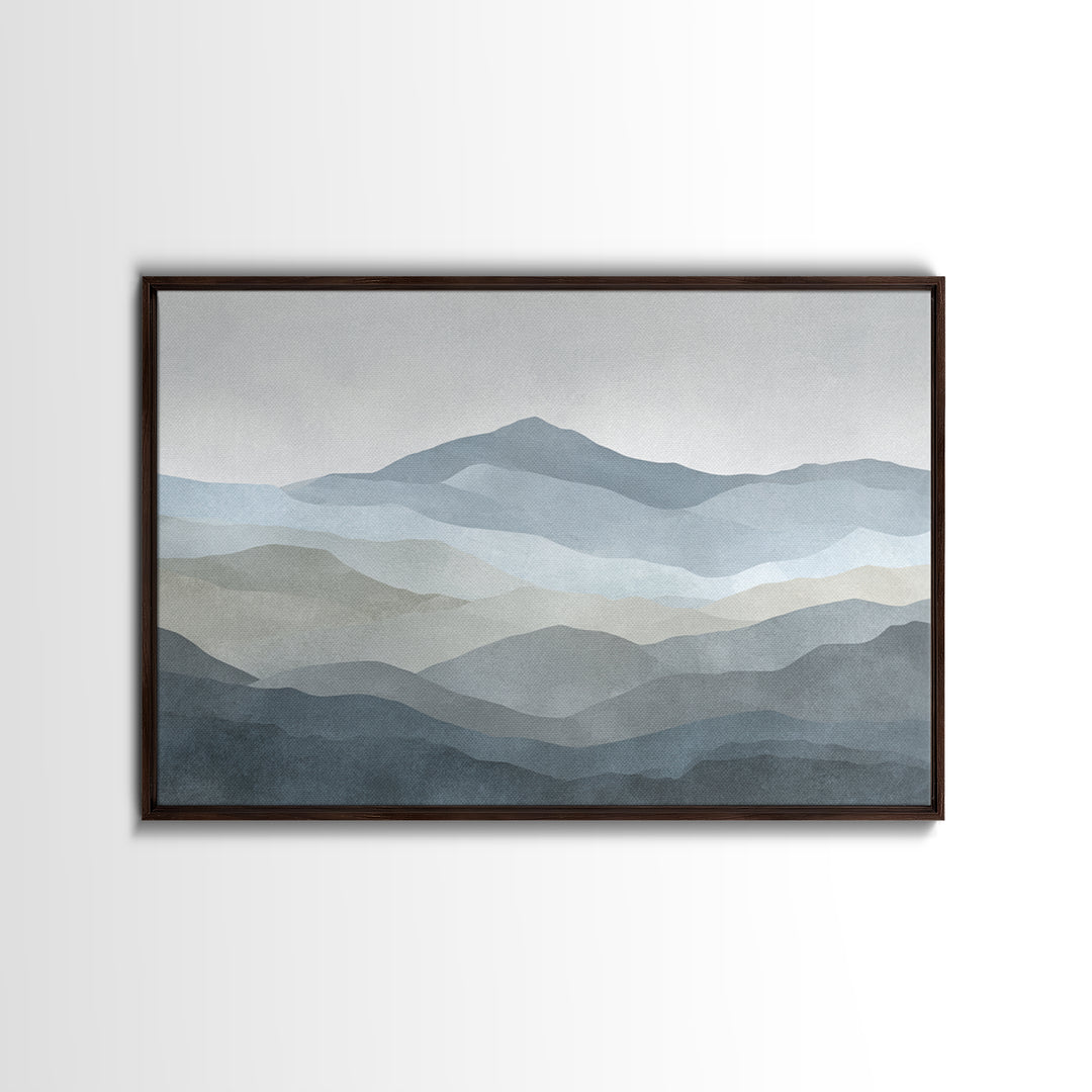 Simple Mountain Layers Framed Canvas Print, Waiting Room Art, Landscape, Waiting Room Decor, Watercolor Art, Calm, WRA-3x2-90