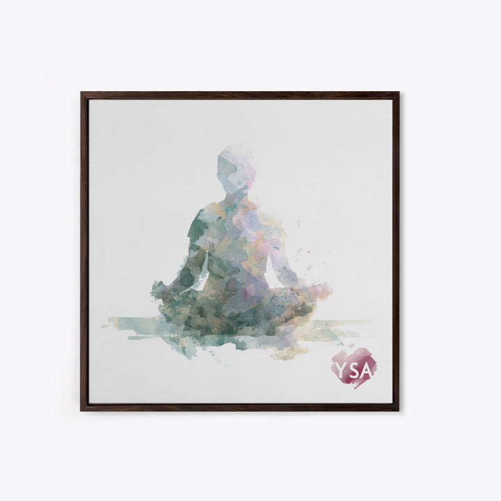 Soft Watercolor Aura Around Seated Figure Canvas Print, Yoga Studio Art, Living Room Wall Art, Yoga Studio Decor, Balance, YSA-1x1-23