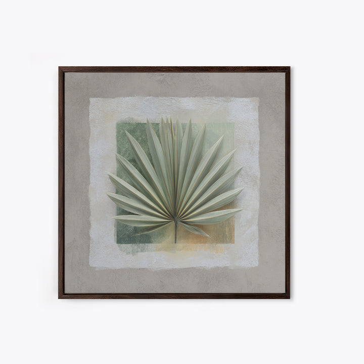 Gentle Palm Leaf Shadow on Plaster Framed Canvas Print, Yoga Studio Art, Art Print, Yoga Studio Decor, Oil Painting, Balance, YSA-1x1-48