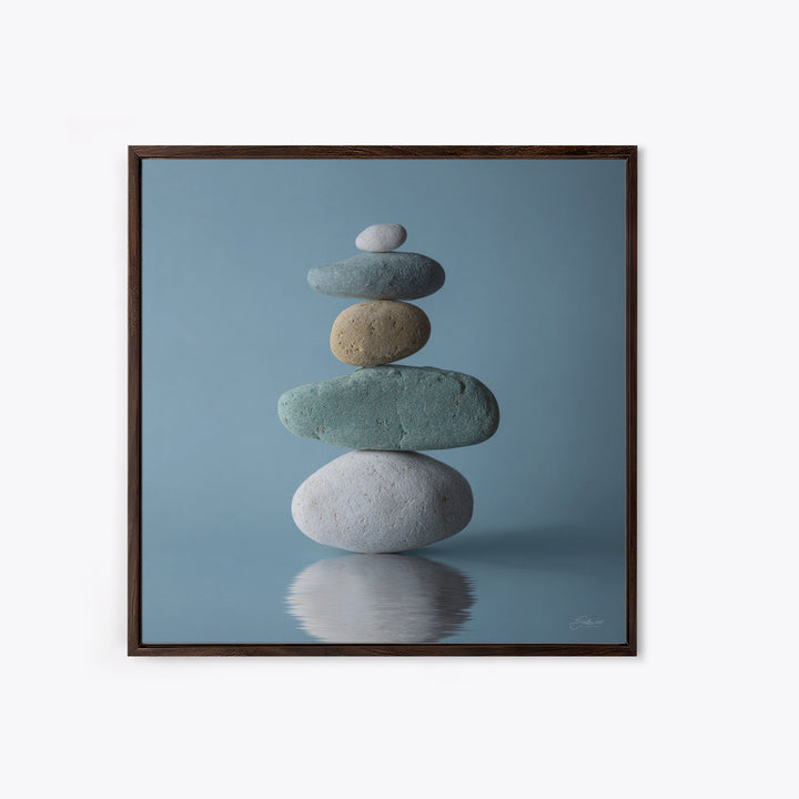 Balanced Stones Beside Calm Water Framed Canvas Print, Yoga Studio Art, Art Nouveau Decor, Yoga Studio Decor, Fine Art, Balance, YSA-1x1-52