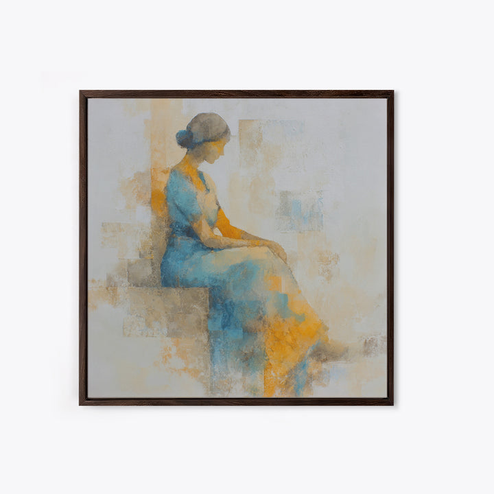 Soft Watercolor Aura Around Seated Figure Framed Canvas Print, Yoga Studio Art, Feminine Wall Art, Yoga Studio Decor, Balance, YSA-1x1-71