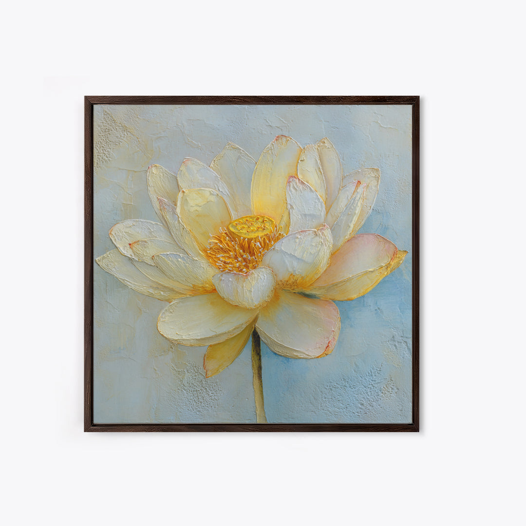 Lotus Flower with Soft Golden Glow Canvas Print, Yoga Studio Art, Neutral Decor, Yoga Studio Decor, Fine Art, Balance, YSA-1x1-75