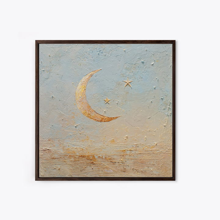 Crescent Moon and Stars Canvas Print, Yoga Studio Art, Southwest Decor, Yoga Studio Decor, Fine Art, Balance, Textured Painting, YSA-1x1-90