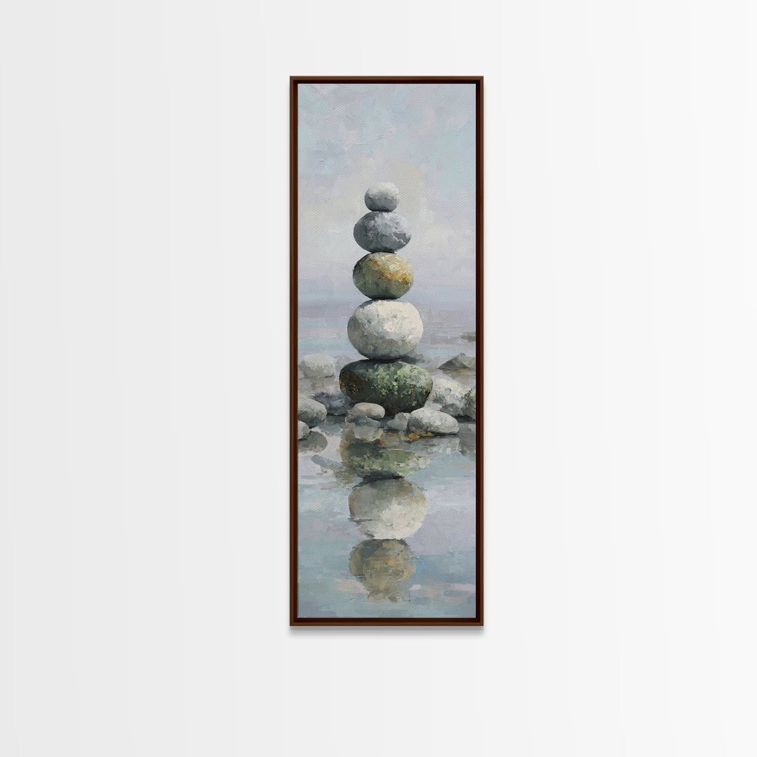 Balanced Stones Beside Calm Water Canvas Print, Yoga Studio Art, Yoga, Yoga Studio Decor, Fine Art, Balance, Nature Prints, YSA-1x3-40