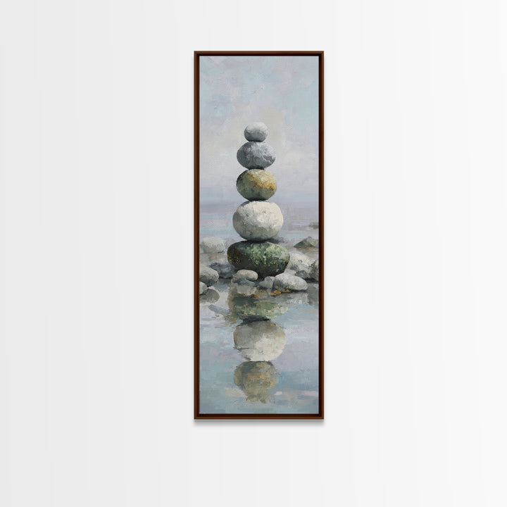 Balanced Stones Beside Calm Water Canvas Print, Yoga Studio Art, Yoga, Yoga Studio Decor, Fine Art, Balance, Nature Prints, YSA-1x3-40